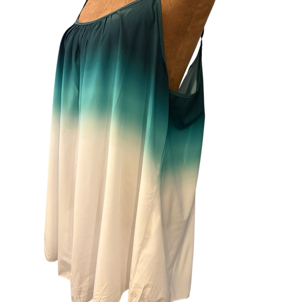 Hombre Green White Tank Top 3X Blouse Spaghetti Strap Pleated Summer Colorful - Picture 11 of 11